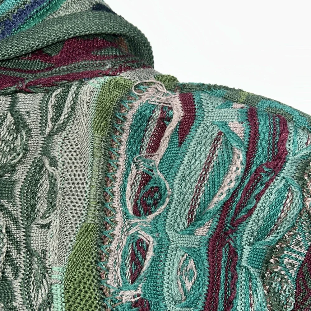 Coogi Grandpa Sweater Cardigan 3D Cable Knit Chunky 90's Multi Colored Women's M - Picture 6 of 15